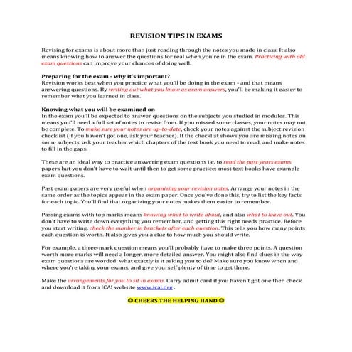 Revision tips in exams