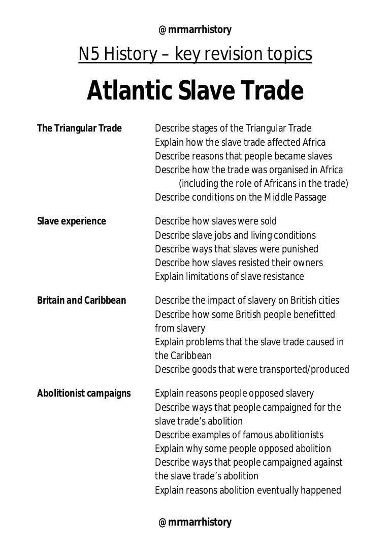 N5 History revision topics Atlantic Slave Trade