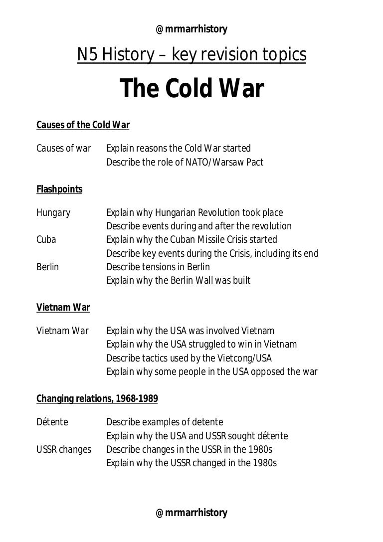 N5 History revision topics The Cold War
