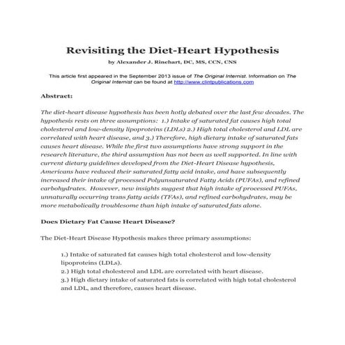 Revisiting the Diet Heart Disease Hypothesis Paper