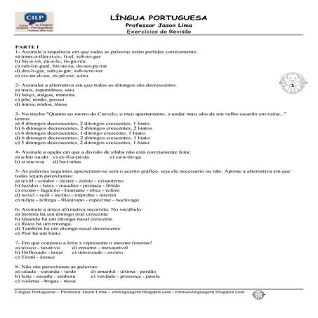 Revisão  I - Acentuação - Ortografia - Fonologia (com gabarito)