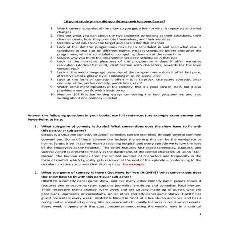 Comedy revison questions with answers