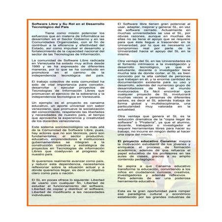 Software Libre y Su Rol en el Desarrollo Tecnológico del País