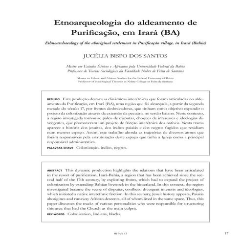 Etnoarqueologia do aldeamento de Purificação, em Irará - BA 