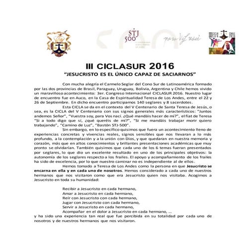 CICLASUR 2016 - Reseña del Congreso de Carmelitas Seglares