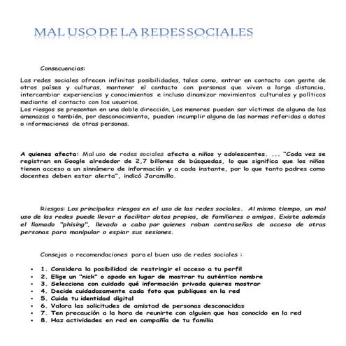 Revista virtual sobre el mal uso de las redes sociales | DOCX