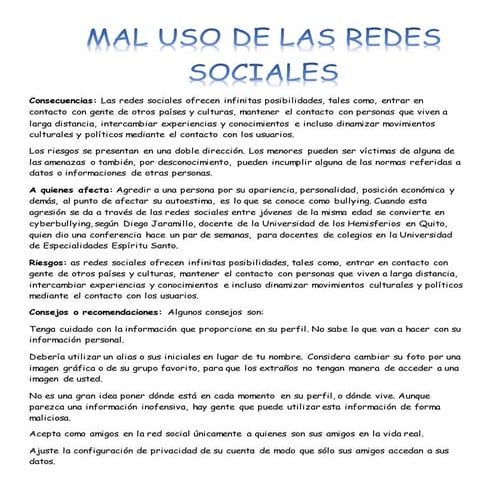 Revista virtual sobre el mal uso de las redes sociales | DOCX