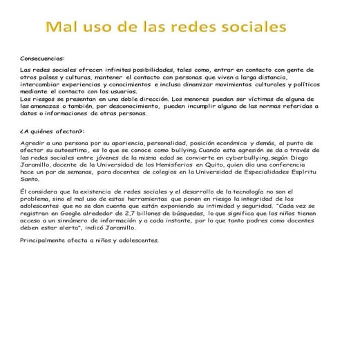 Revista virtual sobre el mal uso de las redes sociales | DOCX