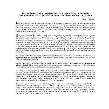 Revitalizing Indian Agriculture Extension System through promotion of AEFCs 1...