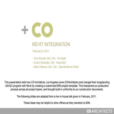 CO Architects Revit Integration