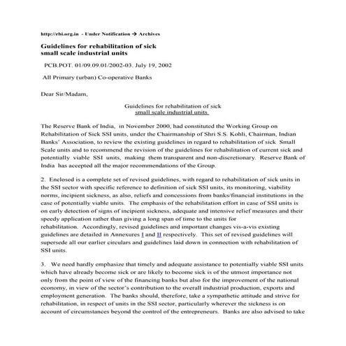 Revival of sick unit   for finance, subsidy & project related support contact...