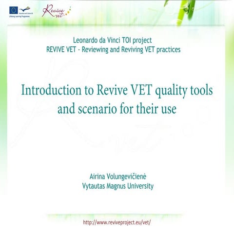 Introduction to TEL QA tools - Revive VET approach