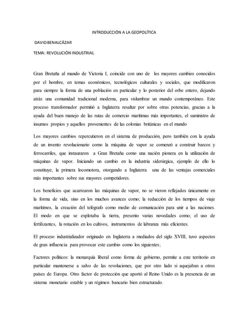 Ensayo sobre la Revolucion  industrial