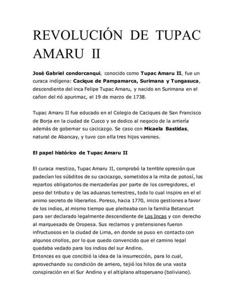 Revelión De Tupac Amaru Ii Revelión De Tupac Amaru Ii