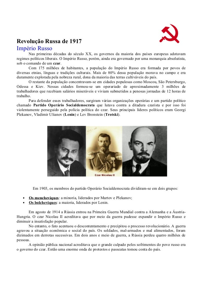 Sobre A Revolução Russa De 1917 Caracterize Os Itens Abaixo