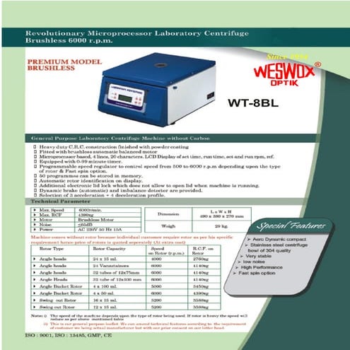 REVOLUTIONARY MICROPROCESSOR LABORATORY CENTRIFUGE BRUSHLESS WT-8BL.pdf