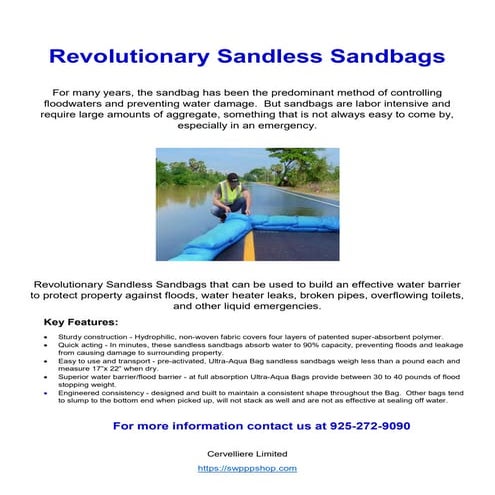 Revolutionary sandless sandbags flyer