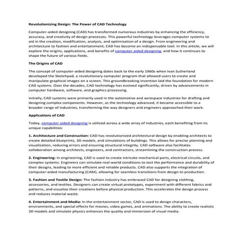 Revolutionizing Design: The Power of CAD Technology