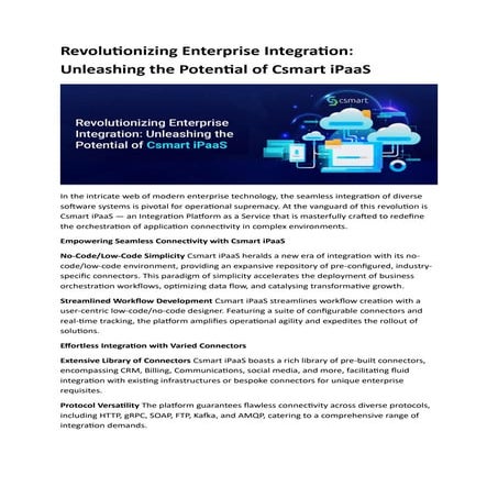 Revolutionizing Enterprise Integration Unleashing the Potential of Csmart iPaaS