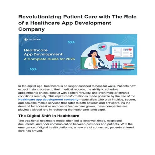 Revolutionizing Patient Care with The Role of a Healthcare App Development Co...
