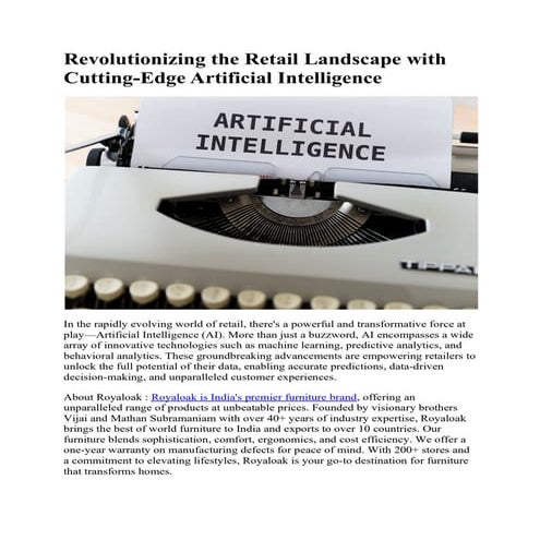 Revolutionizing the Retail Landscape with Cutting-Edge Artificial Intelligenc...