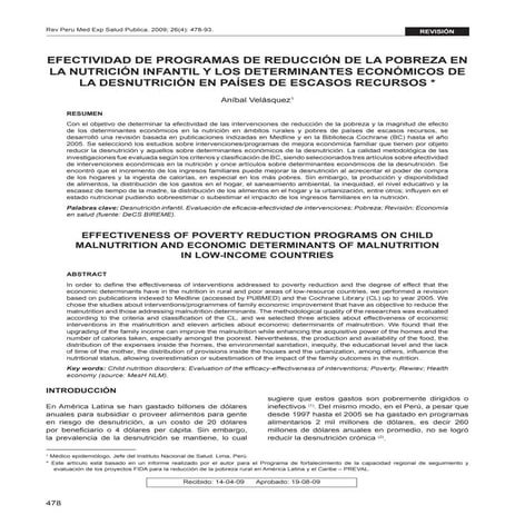 Revisión sistemática sobre efectividad de programas de reducción de pobreza en nutricion