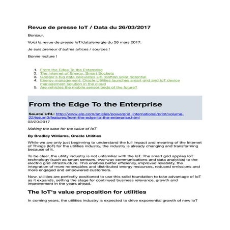 Revue de presse IoT / Data du 26/03/2017