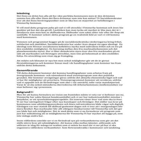 Visionsprogram för Socialdemokraterna i Vimmerby