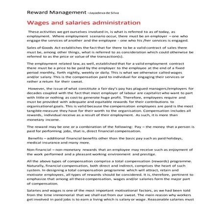 Reward  management by Jayadeva de Silva