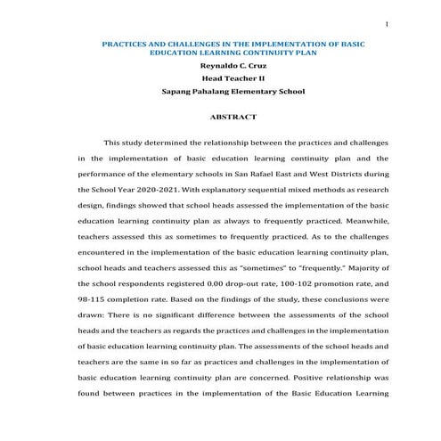PRACTICES AND CHALLENGES IN THE IMPLEMENTATION OF BASIC EDUCATION LEARNING CO...