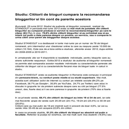 Rezultatele studiului de audienta pe blogurile din România - Standout