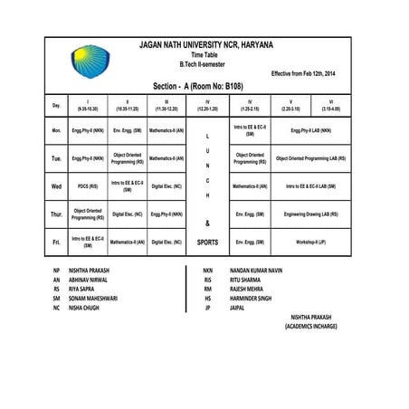 Time Table New Sem-2