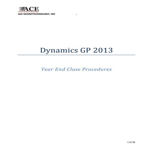 Dynamics GP 2013 Year End  Closing Procedures