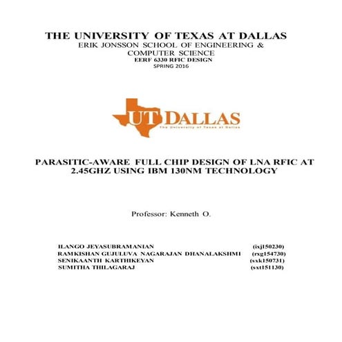 PARASITIC-AWARE FULL PHYSICAL CHIP DESIGN OF LNA RFIC AT 2.45GHZ USING IBM 13...