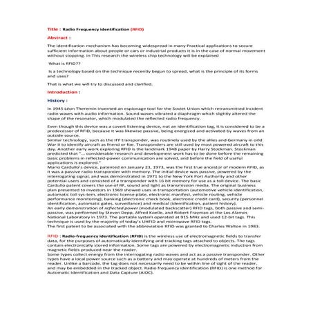 Radio Frequency identification (RFID)