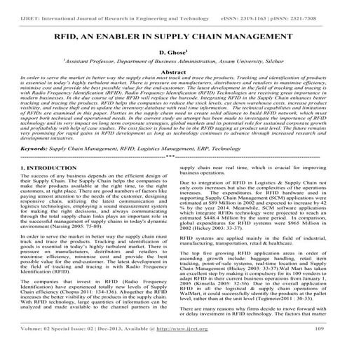 Rfid, an enabler in supply chain management