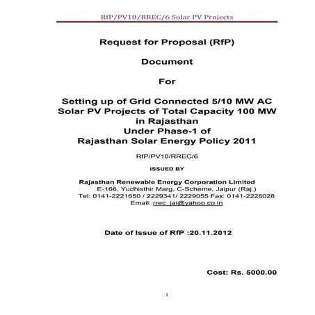 RFP Document for solar PV Project Rajasthan | PDF