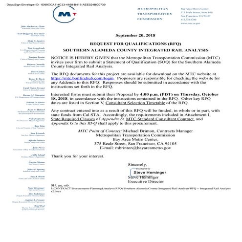MTC RFQ Alameda County Rail Connections