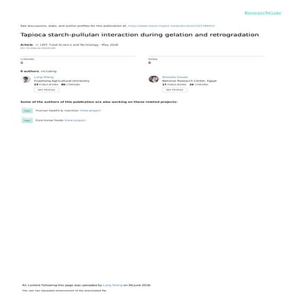 Tapioca starch-pullulan interaction during gelation and retrogradation