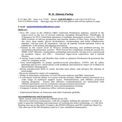 R Gene Farley Resume 6 22 09
