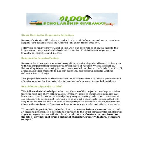 Resume Genius introduction to university programs for all students