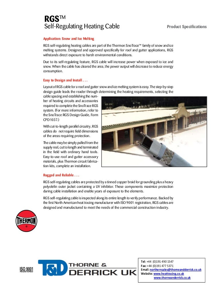 Thermon RGS Heat Tracing Cable Spec Sheet