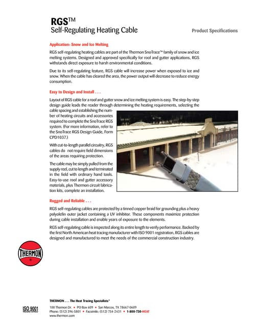Thermon RGS Heat Tracing Cable - Spec Sheet