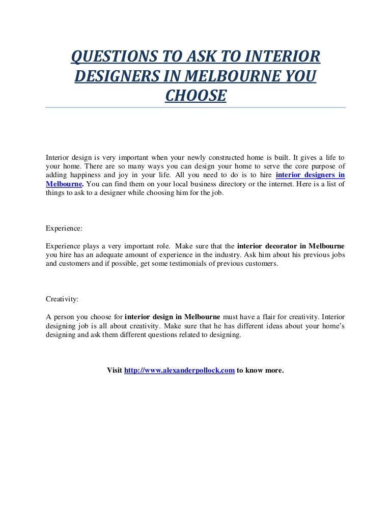 Questions To Ask To Interior Designers In Melbourne You Choose