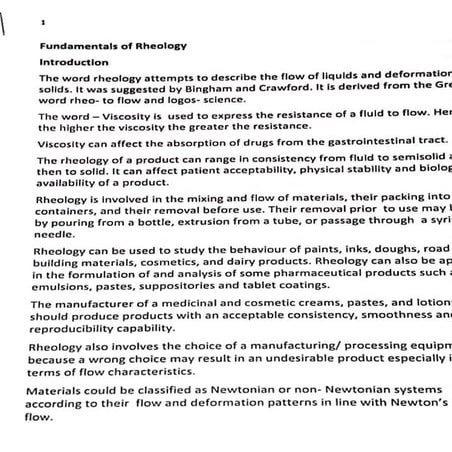 Rheology; Newtonian Flow in Pharmaceutics