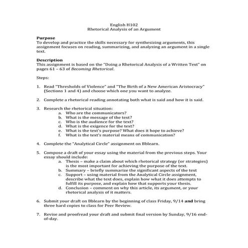 Eng 102H Rhetorical Analysis of an Argument