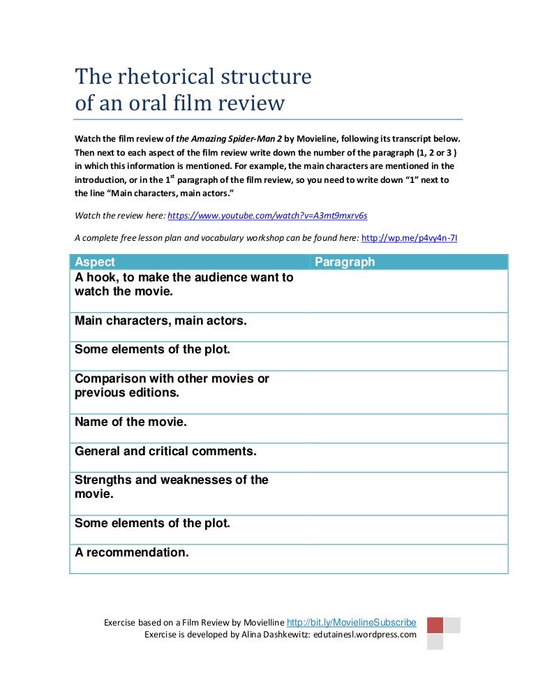 Rhetorical Structure of an oral film review exercise with answers
