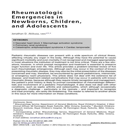 Emergencies in Pediatric Rheumatology | PDF