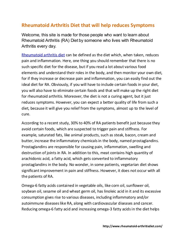 Rheumatoid Arthritis Diet that will help reduces Symptoms.