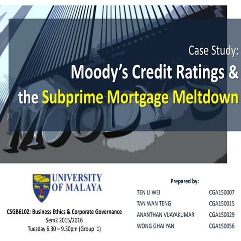 Moody's Credit Ratings & the Subprime Mortgage Meltdown